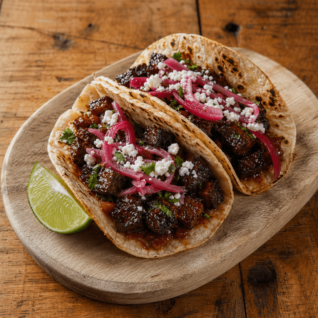 Burnt End Tacos with Pickled Red Onion