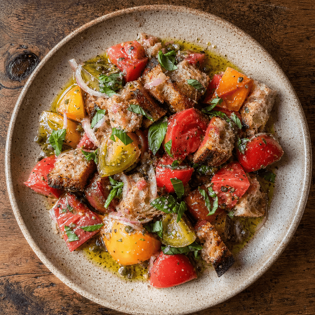Heritage Tomato Panzanella with Anchovy and Caper Vinaigrette