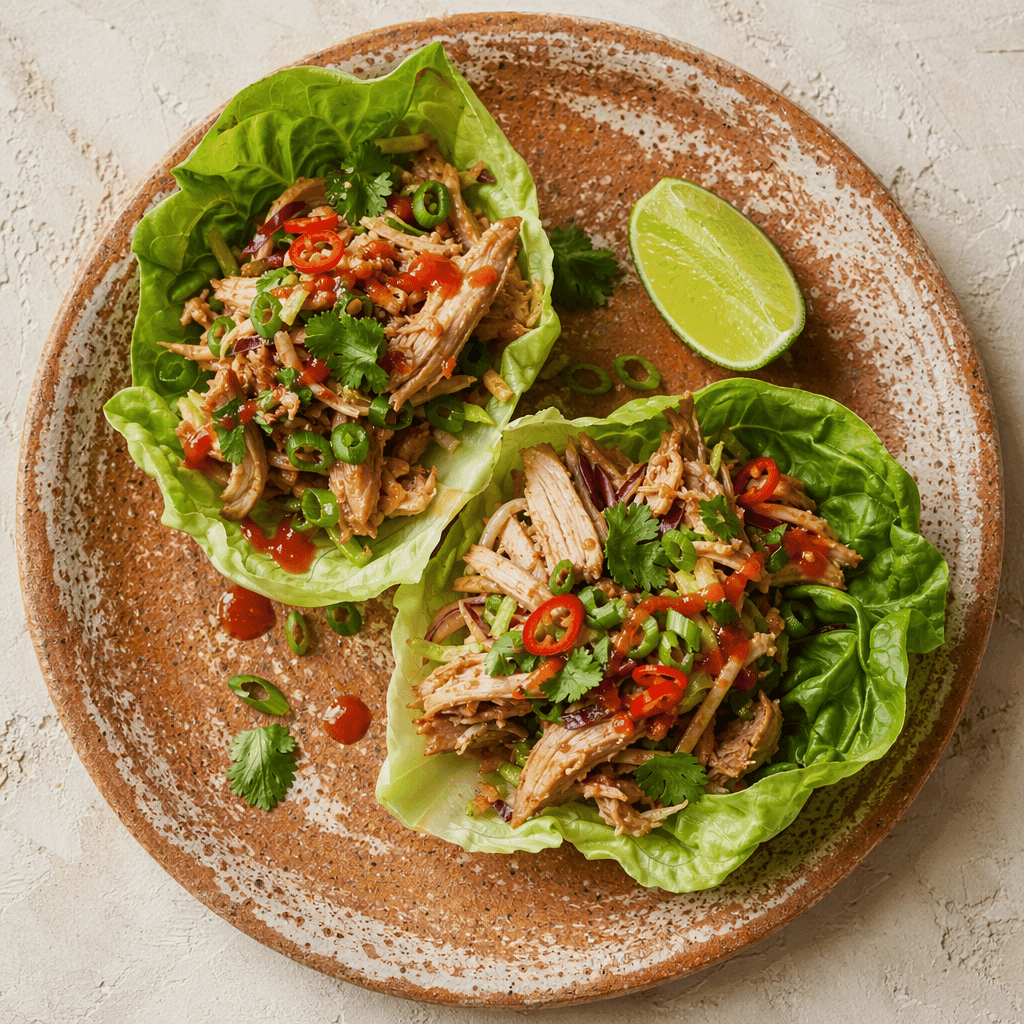 Pulled Chicken Lettuce Cups with Peanut Slaw