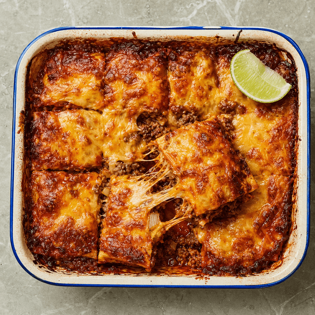 Cheesy Beef Enchilada Bake