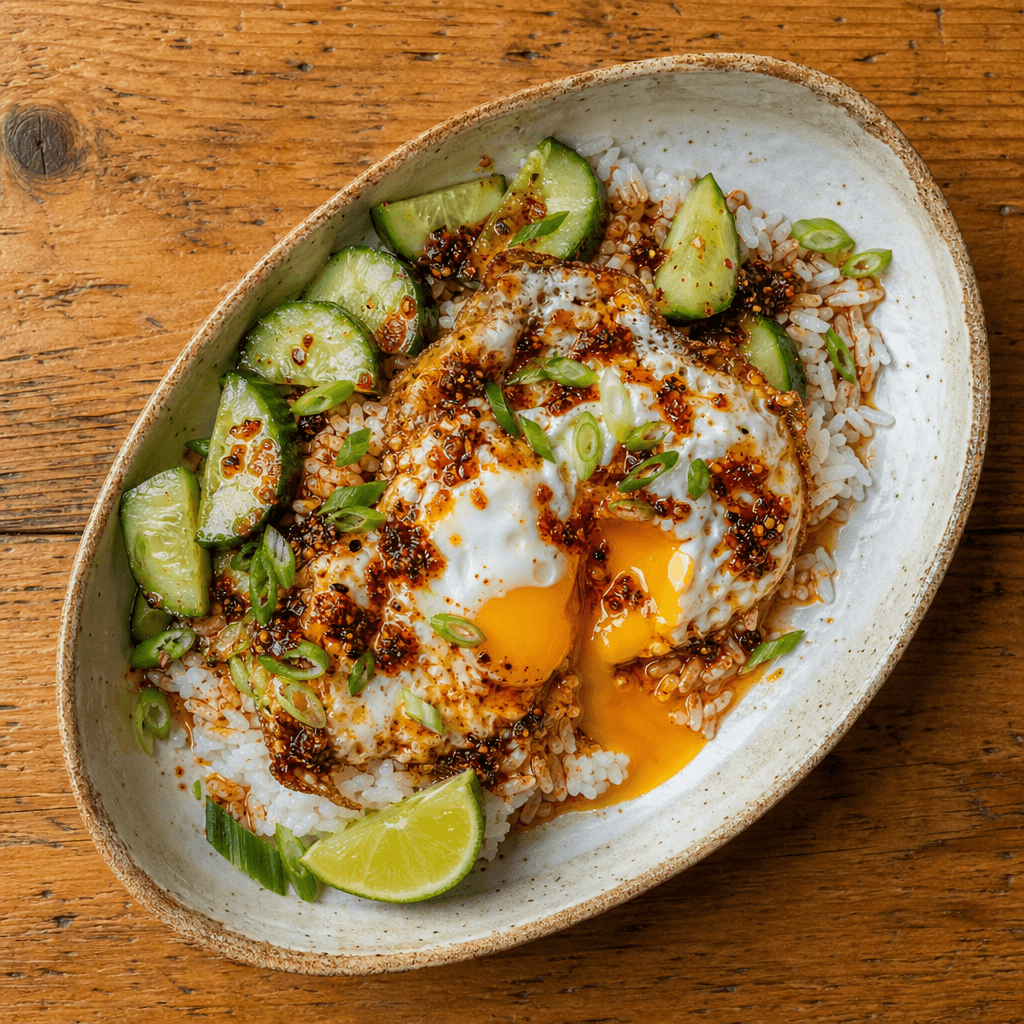 Chilli Crisp Fried Eggs On Rice