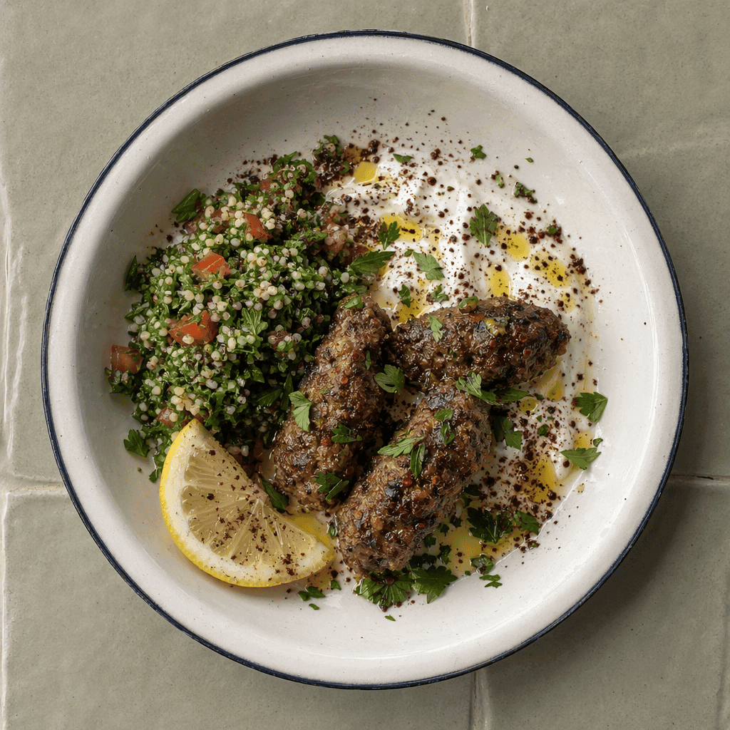 Lamb Kofta with Tabbouleh and Yoghurt