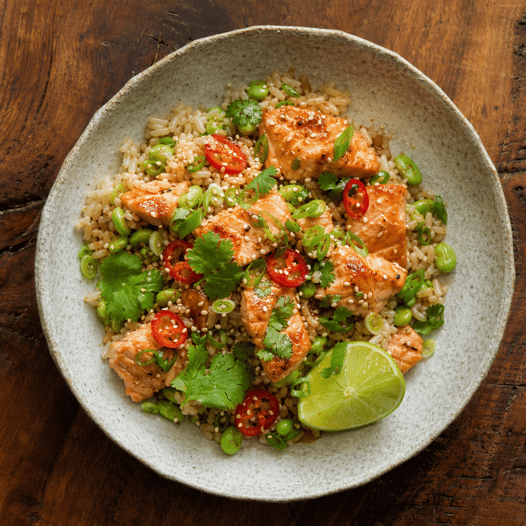 Soy and Ginger Salmon with Edamame Rice