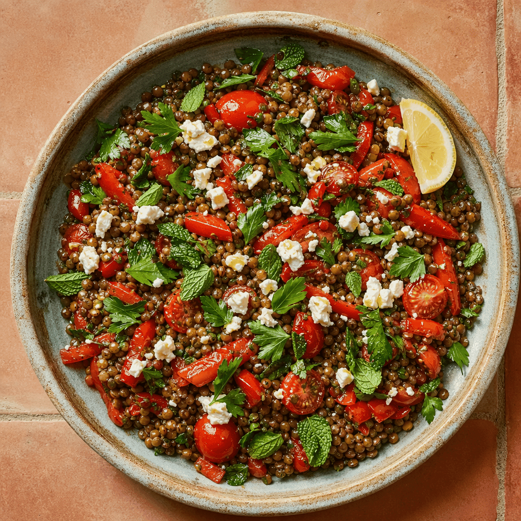 Warm Lentil Salad with Roasted Peppers and Herbs
