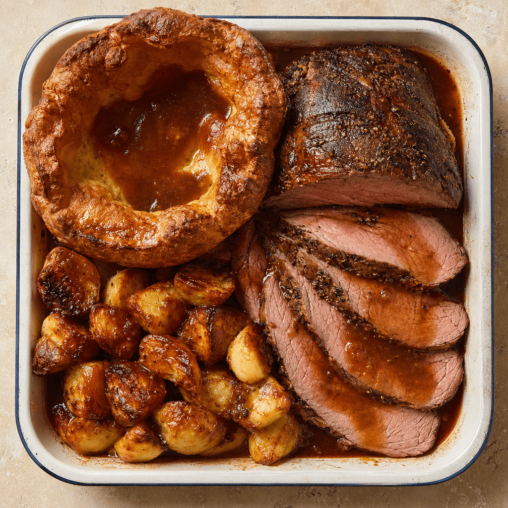 Sunday Roast Beef with Yorkshire Puddings & Gravy
