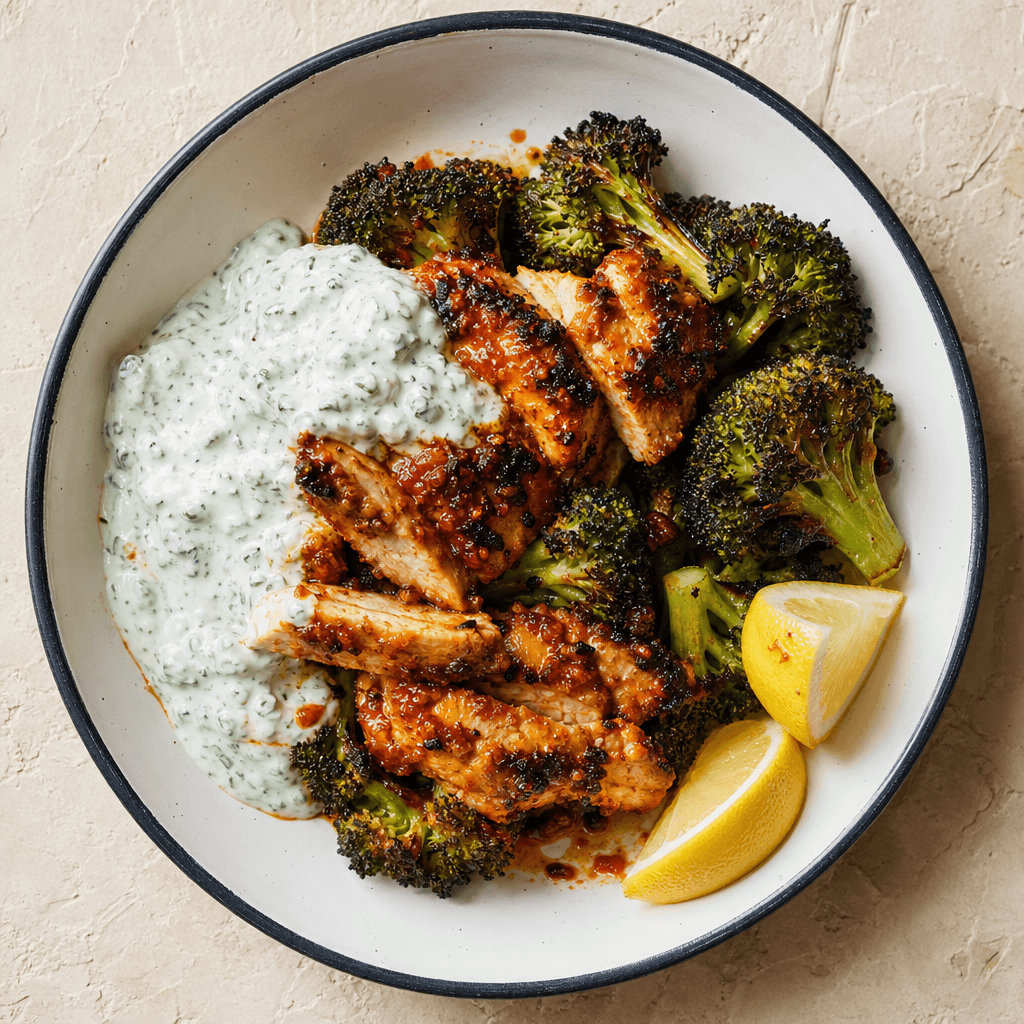 Harissa Chicken with Charred Broccoli & Yogurt
