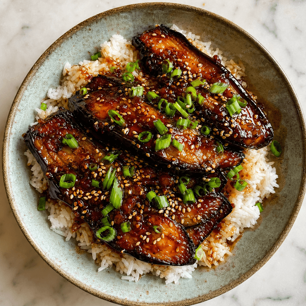Sticky Miso Aubergine with Rice