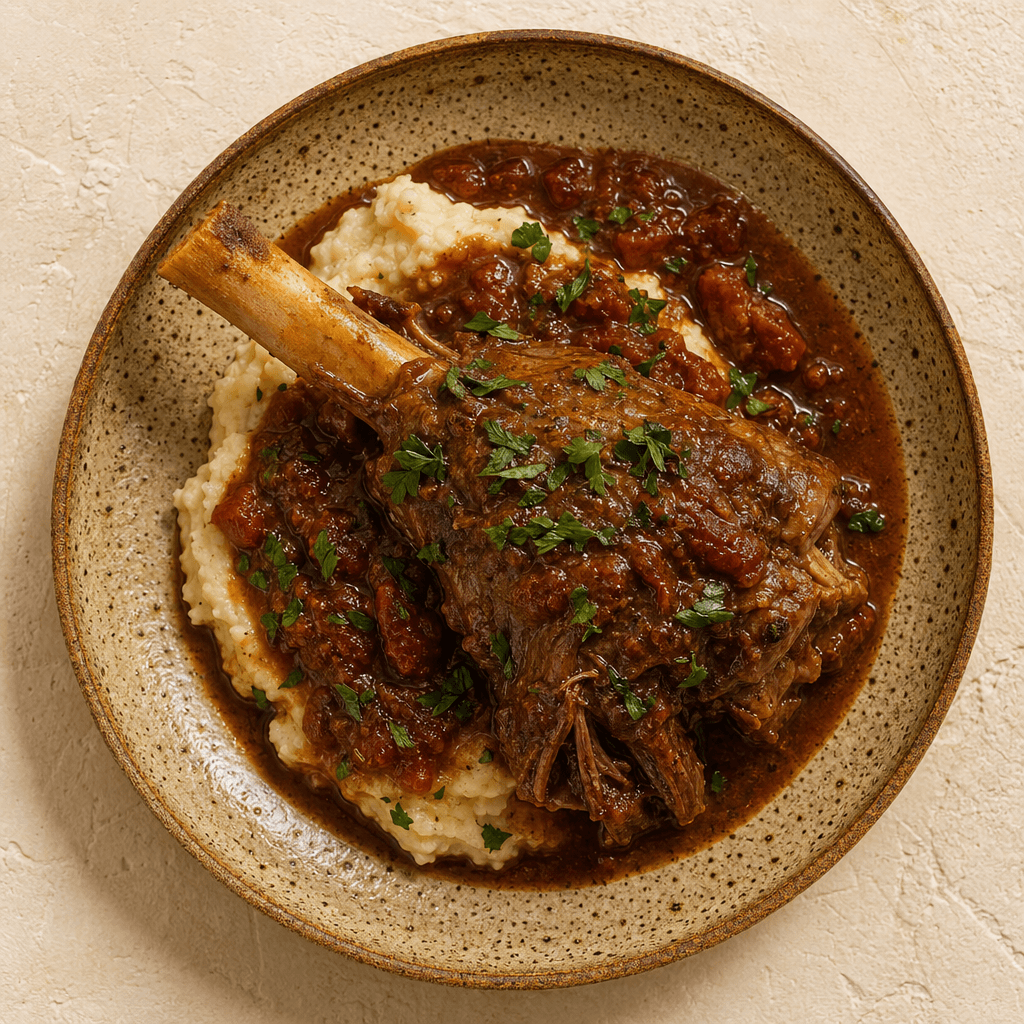 Slow-Cooked Lamb Shank with Rosemary & Red Wine