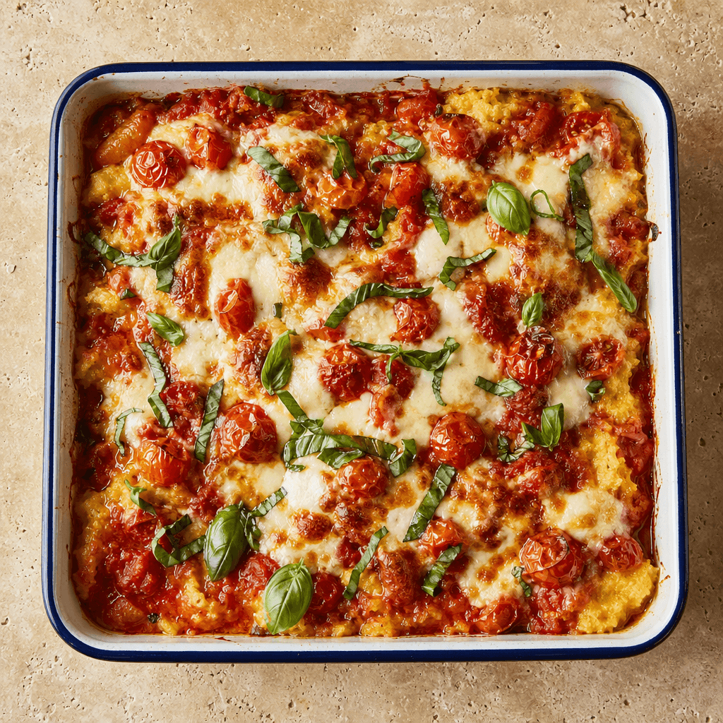 Tomato & Mozzarella Polenta Bake