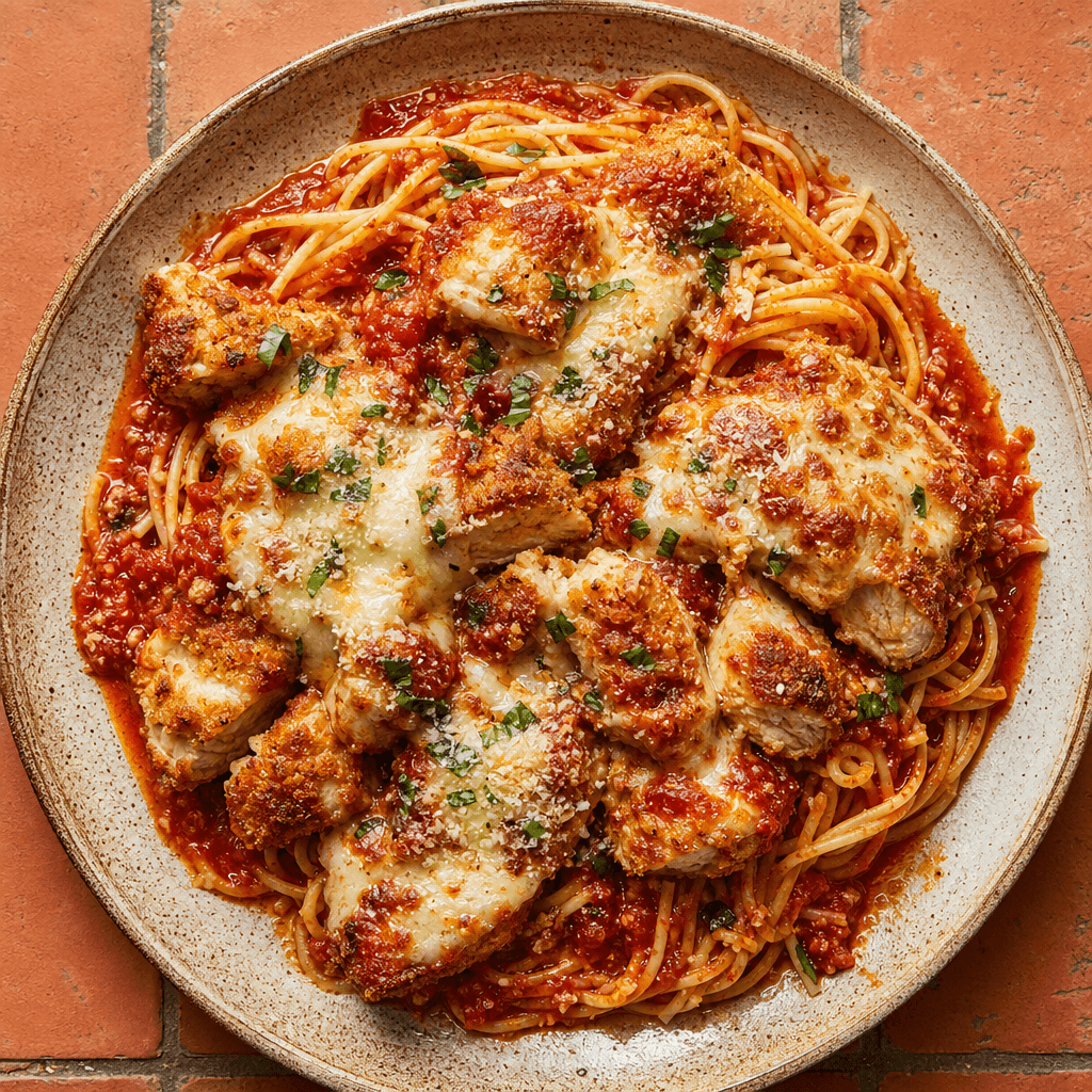 Chicken Parmesan with Garlic Butter Spaghetti