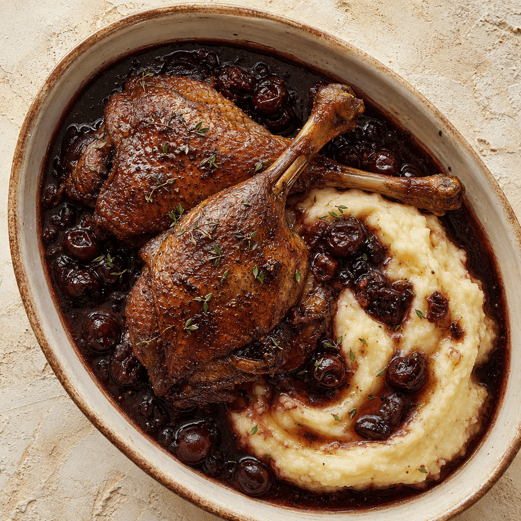 Roast Duck Legs with Cherry & Red Wine Sauce