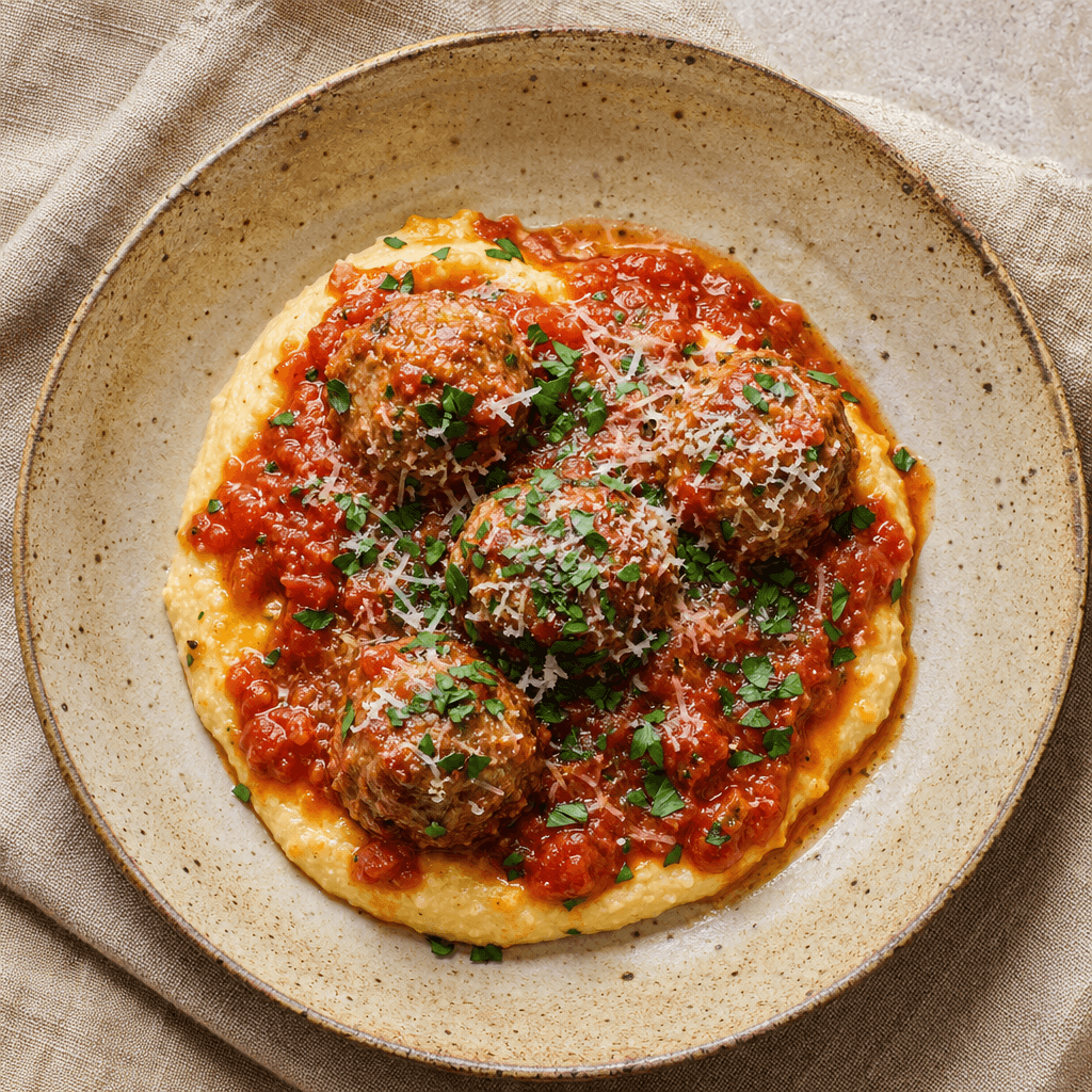 Pork Meatballs with Creamy Polenta