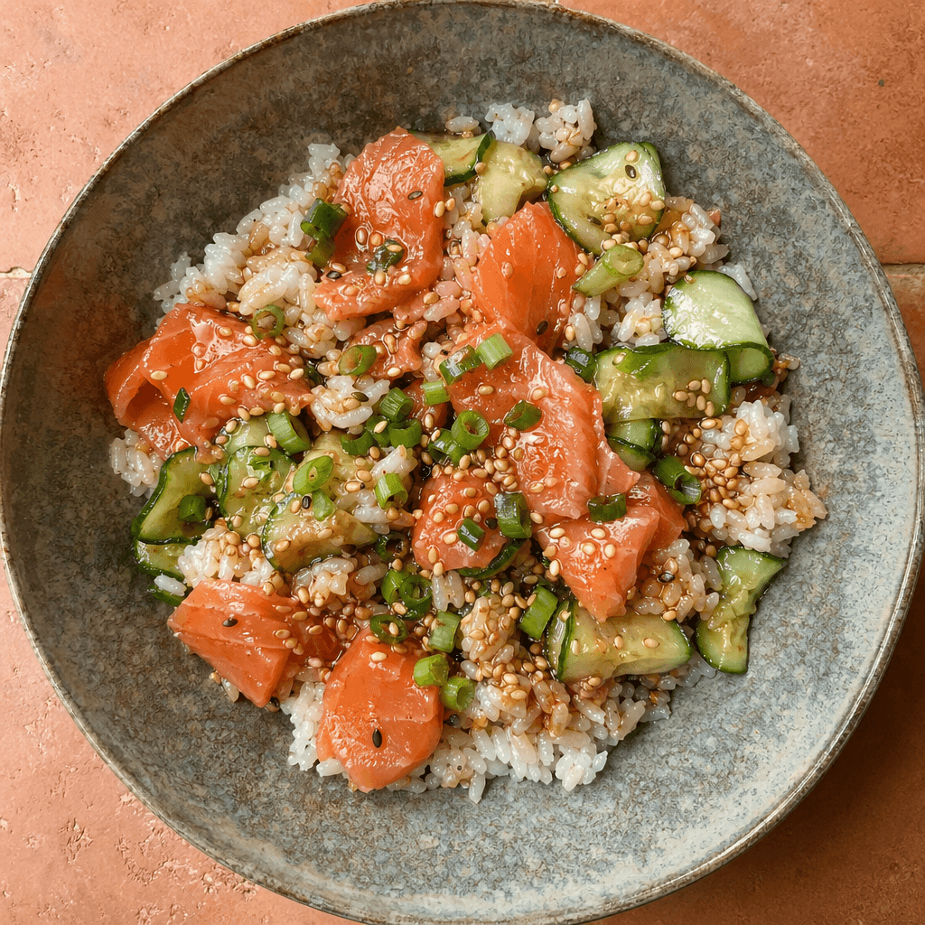 Smoked Salmon & Cucumber Rice Bowls with Sesame Dressing