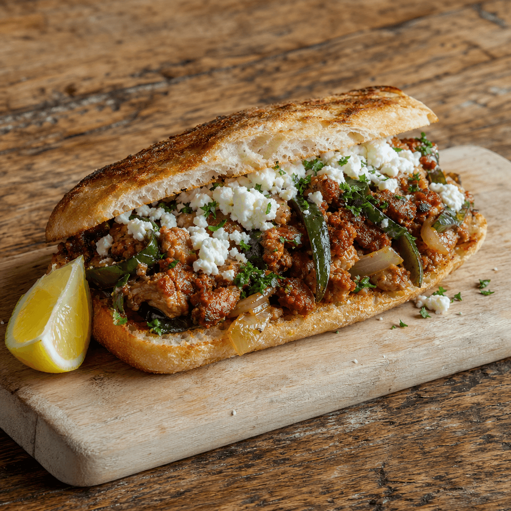 Chorizo and Pork Sandwich with Poblano Peppers
