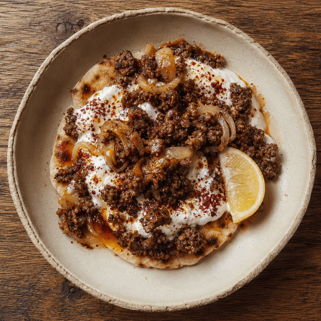 Lamb Mince Flatbreads with Harissa Yogurt