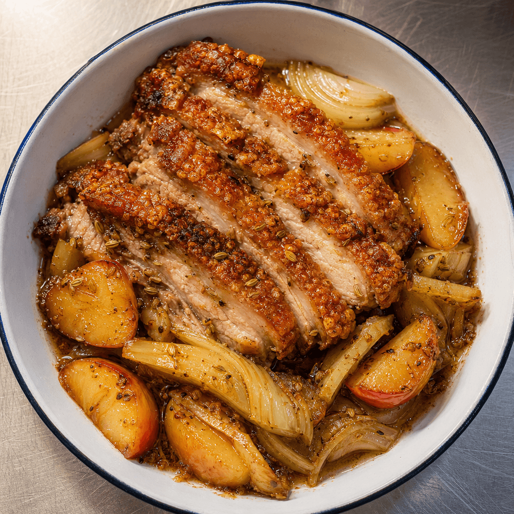 Crispy Pork Belly with Apple, Fennel & Mustard