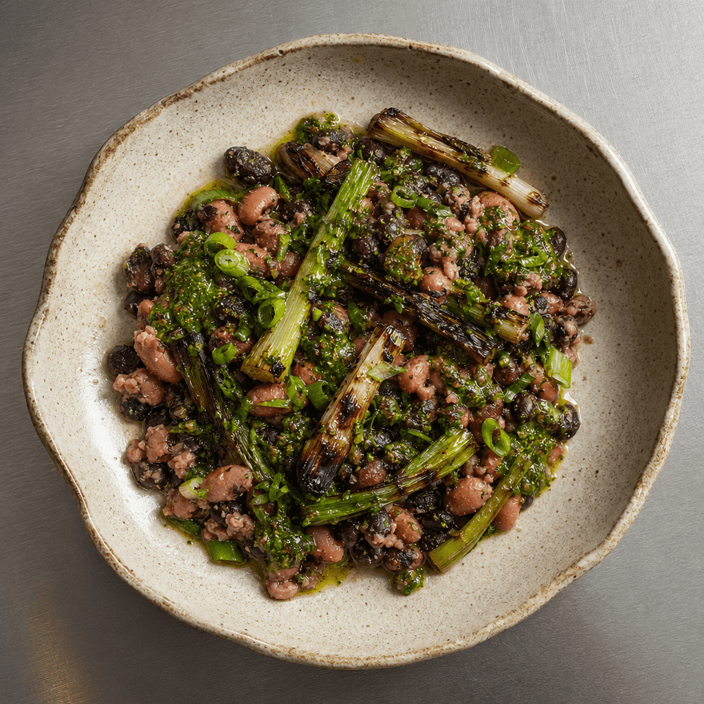 Three-Bean Salad with Chimichurri and Charred Spring Onions