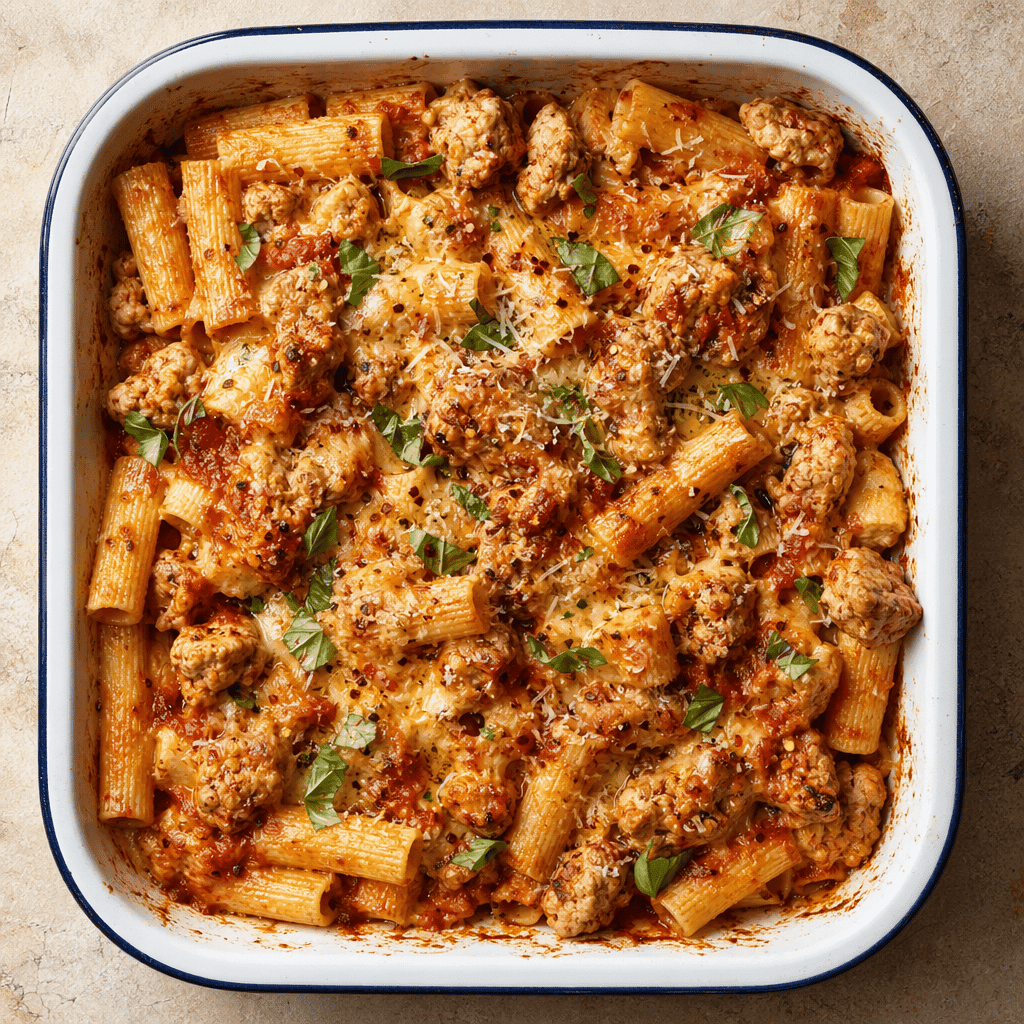 Turkey Meatball Pasta Bake with Hidden Spinach