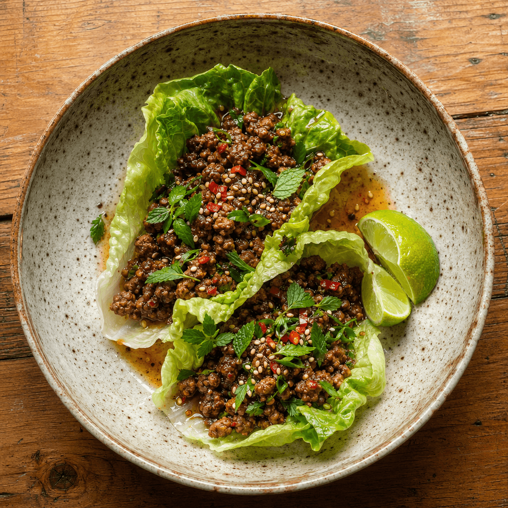 Spiced Lamb Mince Lettuce Cups with Chilli & Fresh Herbs