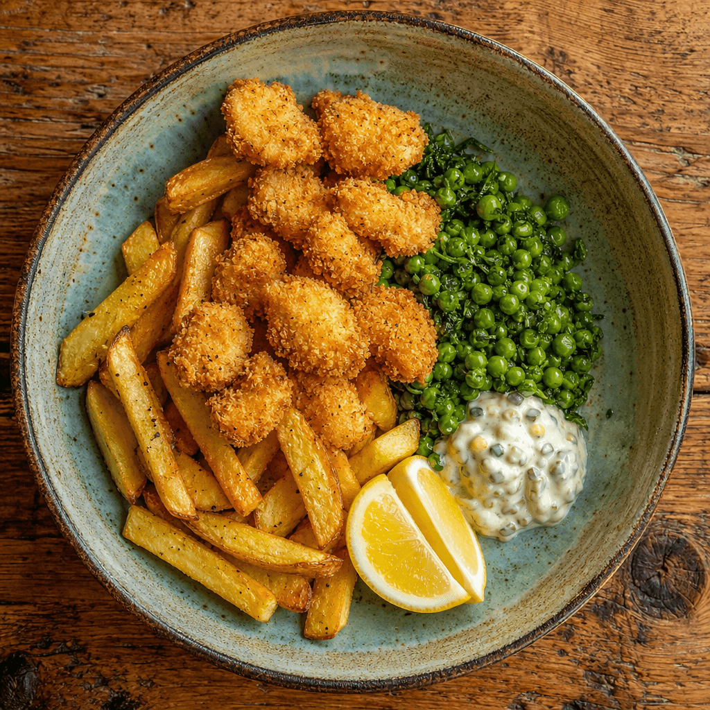 Scampi, Chips & Peas