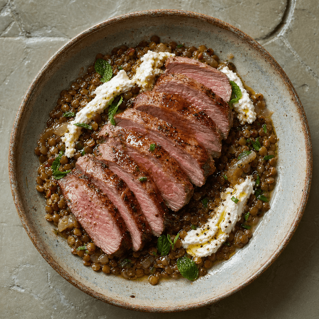 Lamb with Warm Lentils, Mint & Whipped Feta