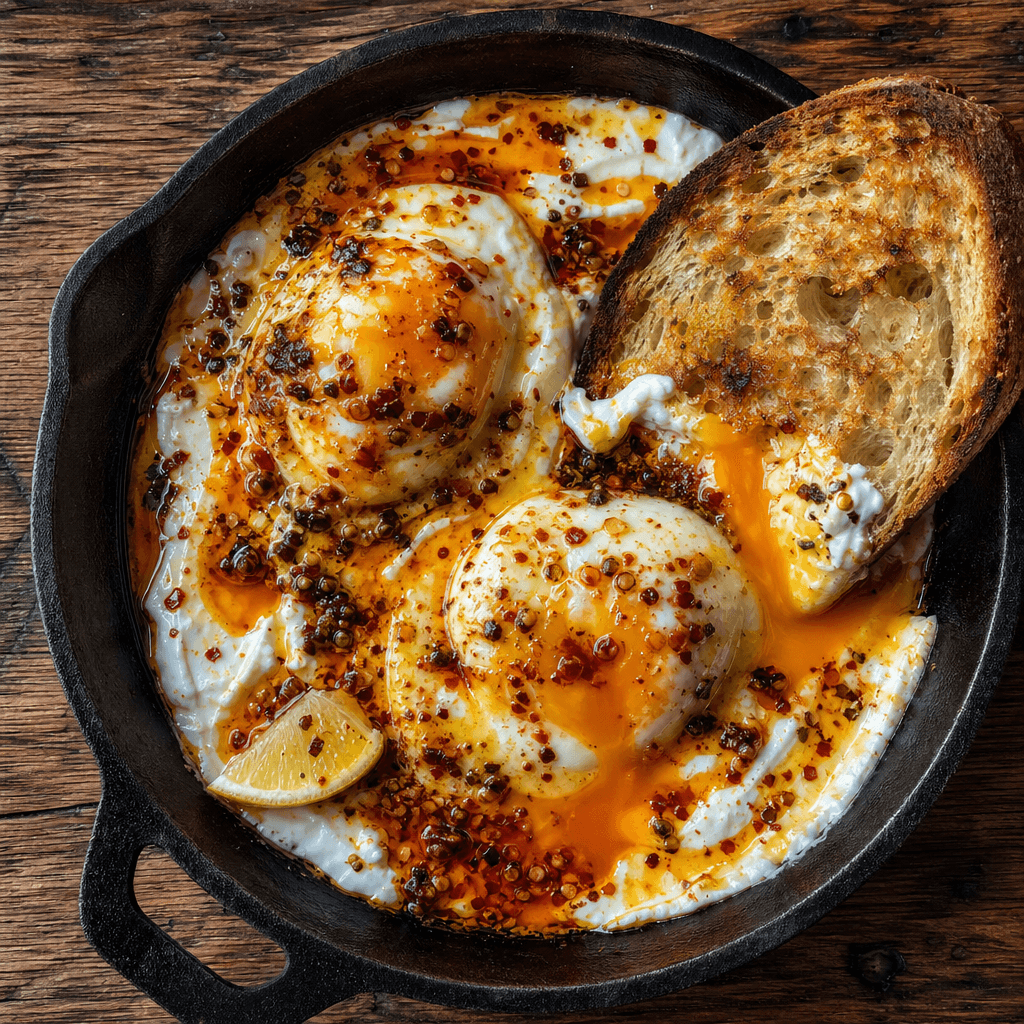 Garlic Chilli Oil Eggs with Crusty Bread