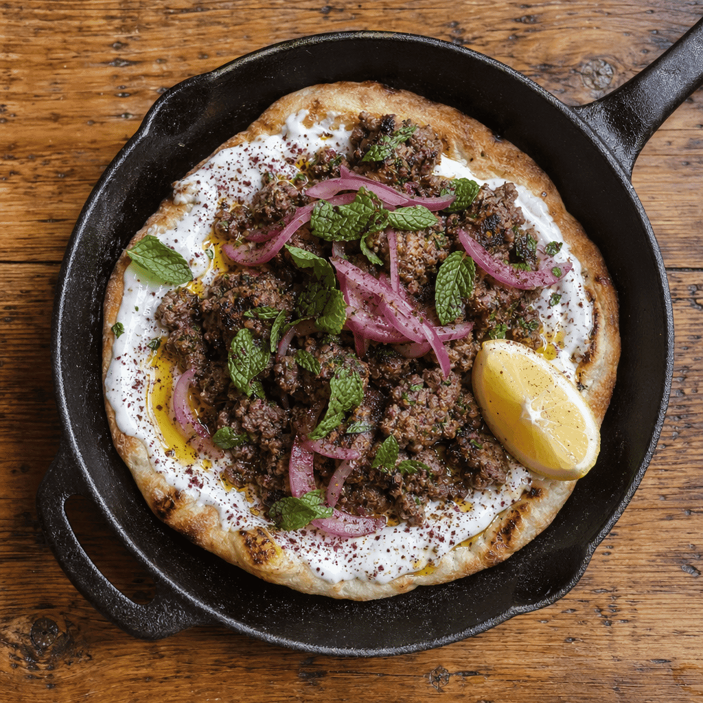 Lamb Kofta Flatbreads with Pickled Red Onion and Yoghurt