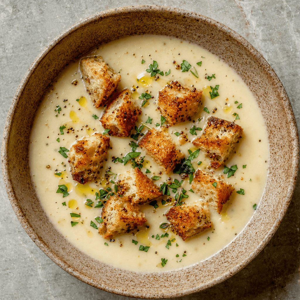 Cauliflower and Mustard Crouton Soup