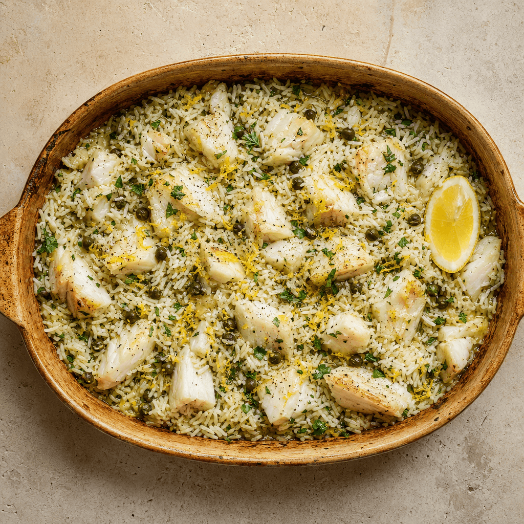 Baked Haddock with Herby Rice