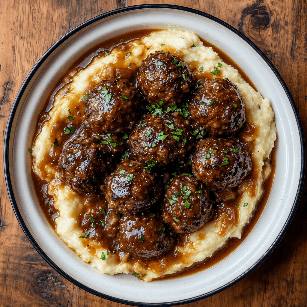 Sticky Bourbon Meatballs with Mash