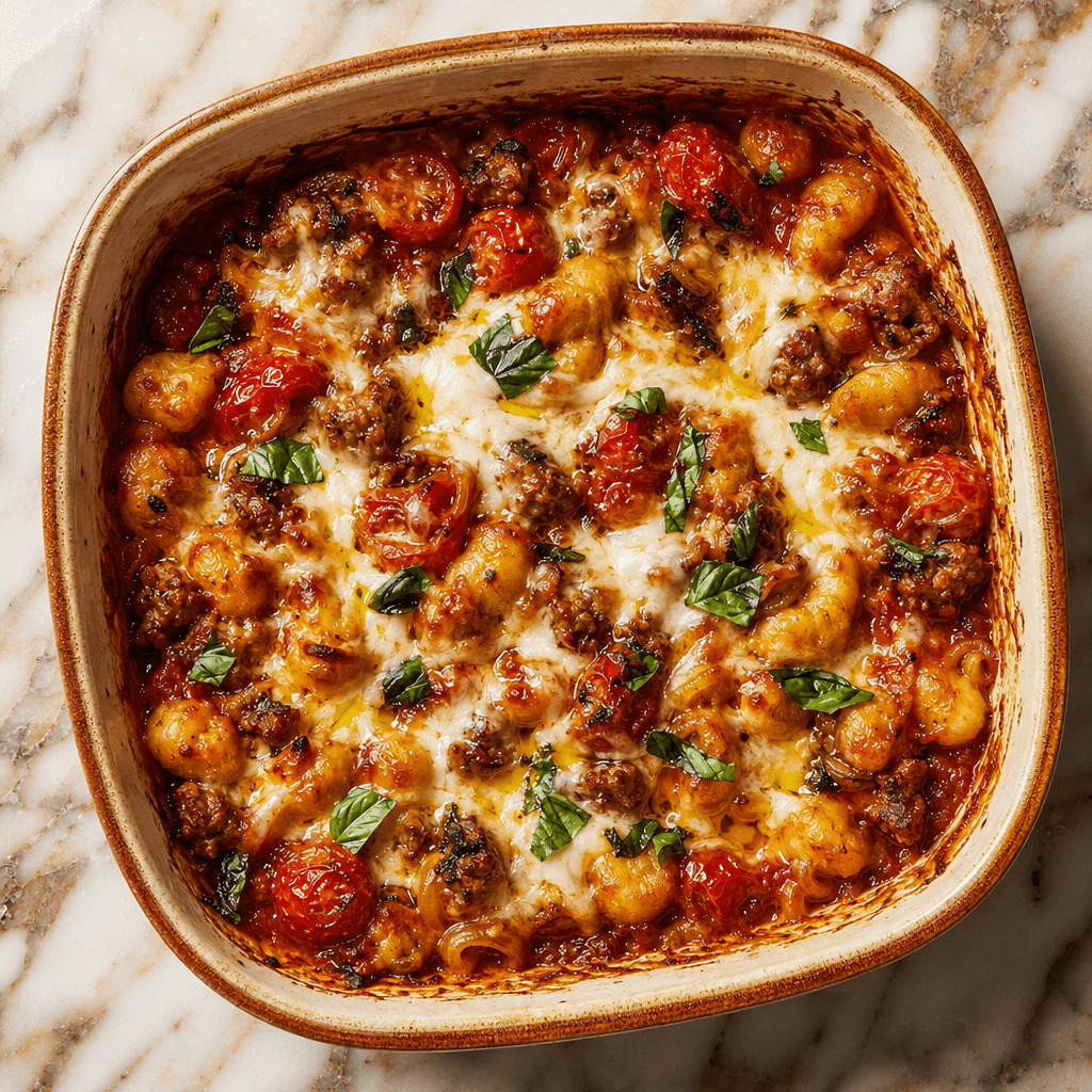 Baked Gnocchi with Sausage & Mozzarella