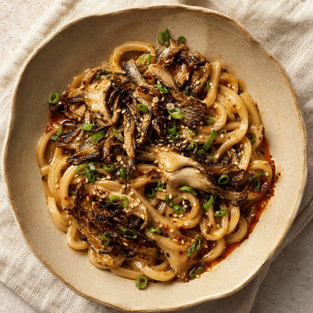 Miso Butter Udon with Crispy Mushrooms