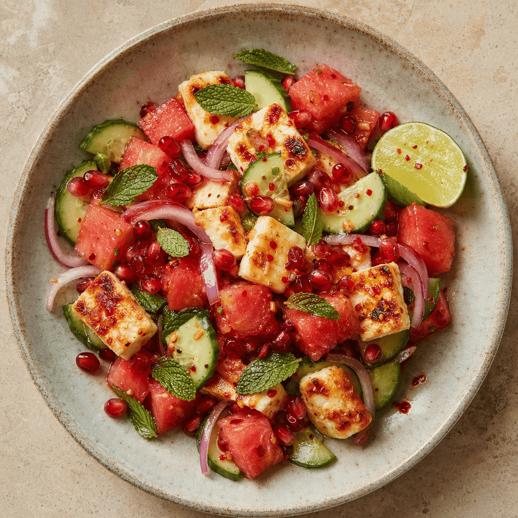 Halloumi and Watermelon Salad with Mint and Chilli