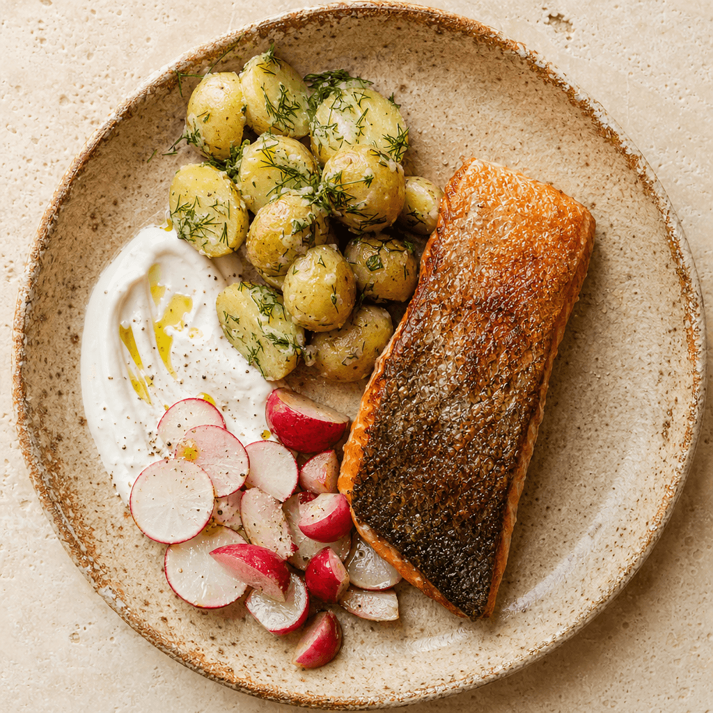 Crispy Salmon with Dill Potatoes