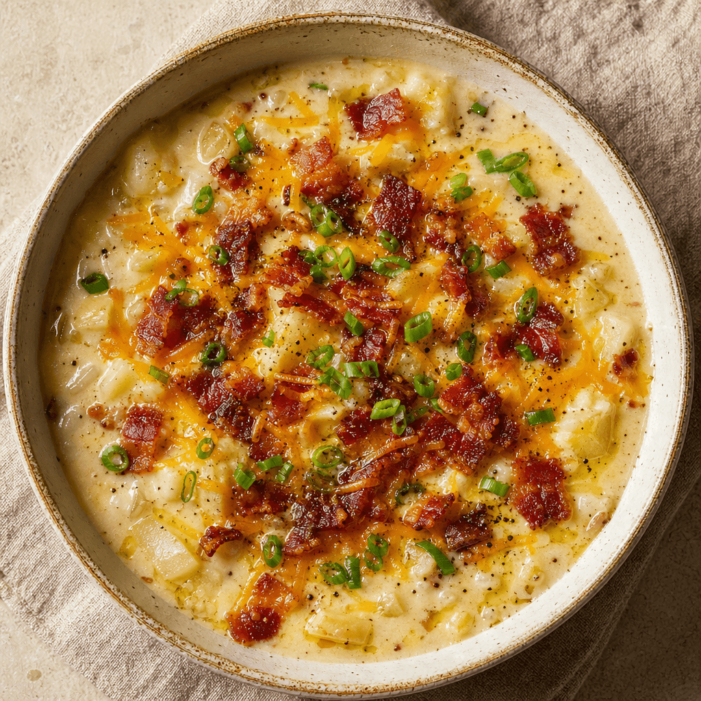 Loaded Baked Potato Soup with Crispy Bacon