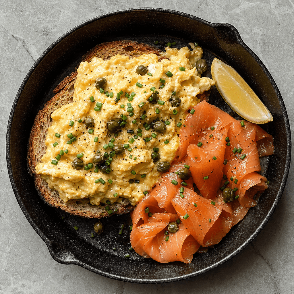 Smoked Salmon & Cream Cheese Scrambled Eggs on Toast