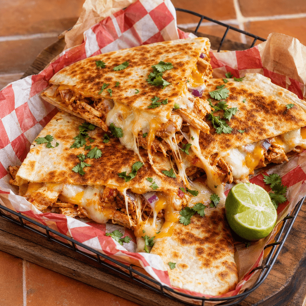 Pulled Chicken Quesadillas with Melting Cheese