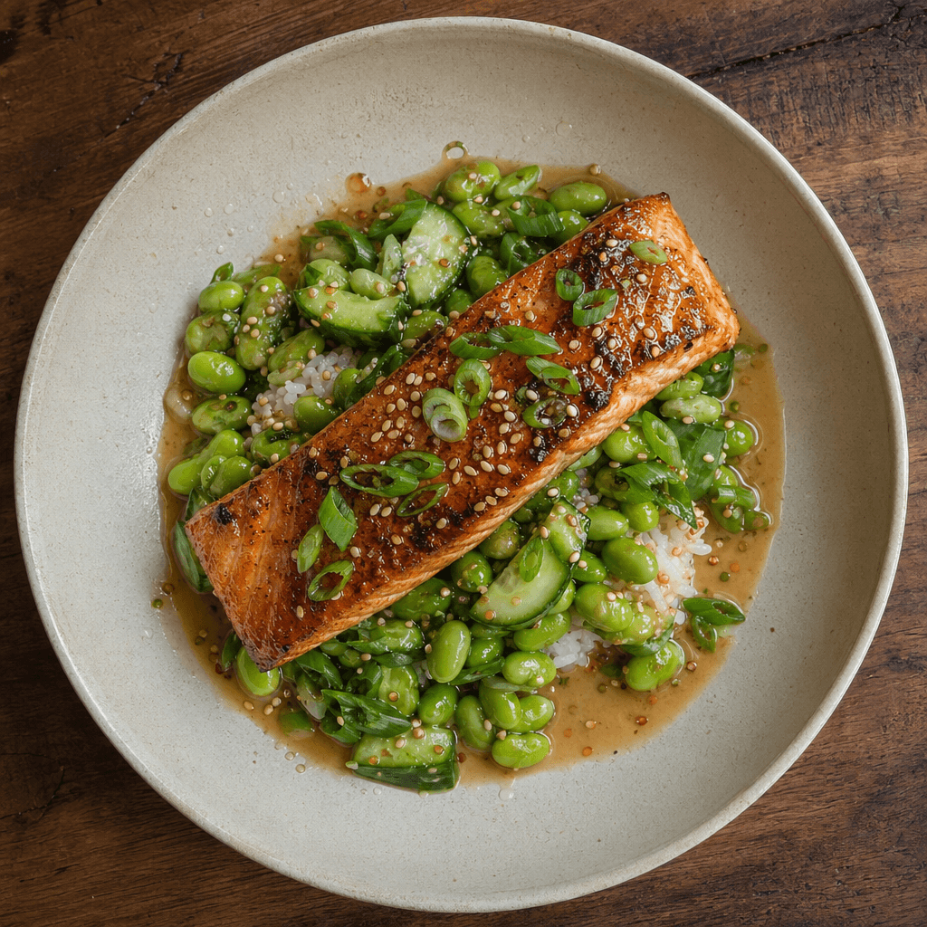Seared Salmon with Edamame Salad & Miso Dressing