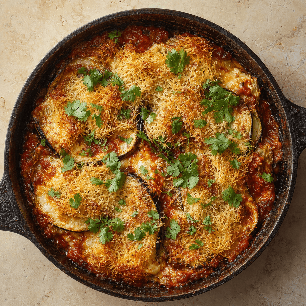 Aubergine Layered Bake with Spiced Tomato Sauce