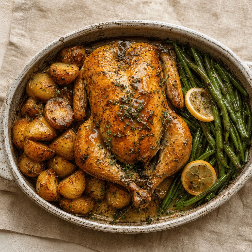 Sunday Roast Chicken with Crispy Potatoes & Gravy