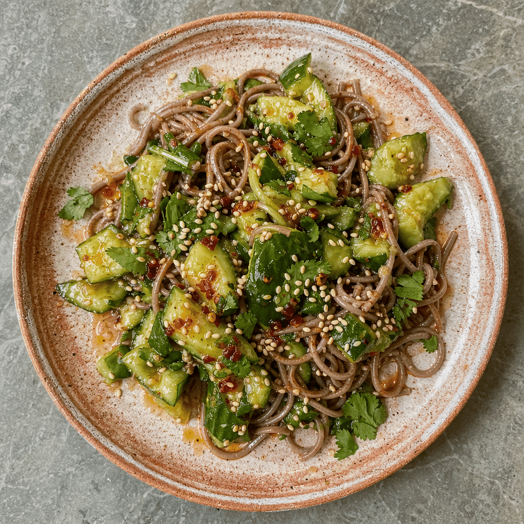 Smashed Cucumber and Sesame Noodle Salad