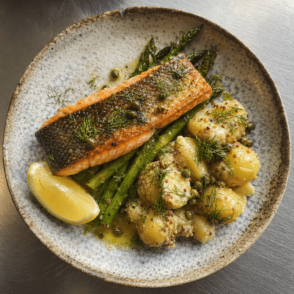Grilled Salmon with Asparagus and New Potato Salad