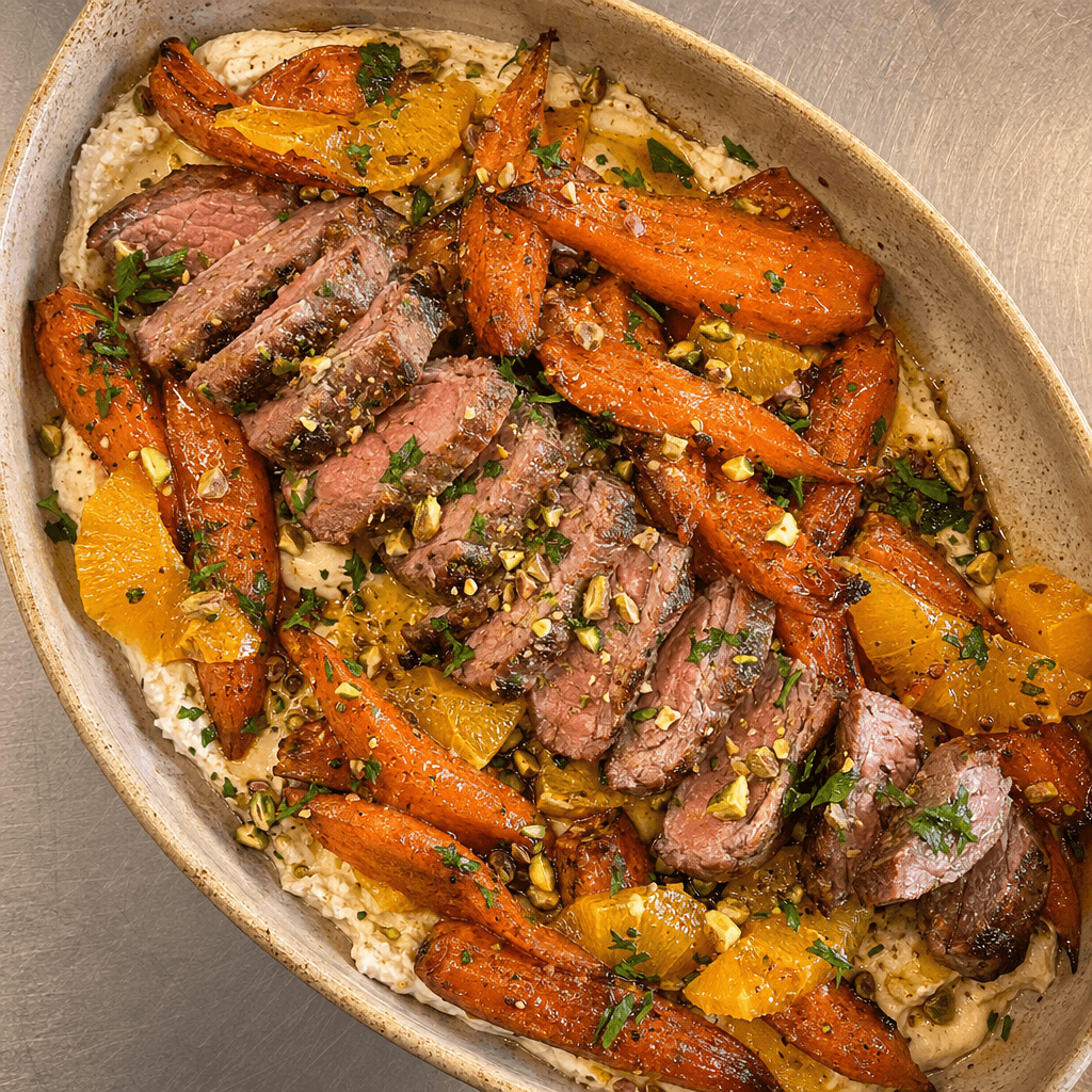 Lamb with Roasted Carrots, Whipped Feta & Herbs