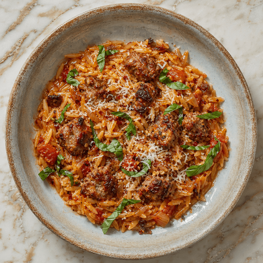 Crispy Sausage & Tomato Orzo