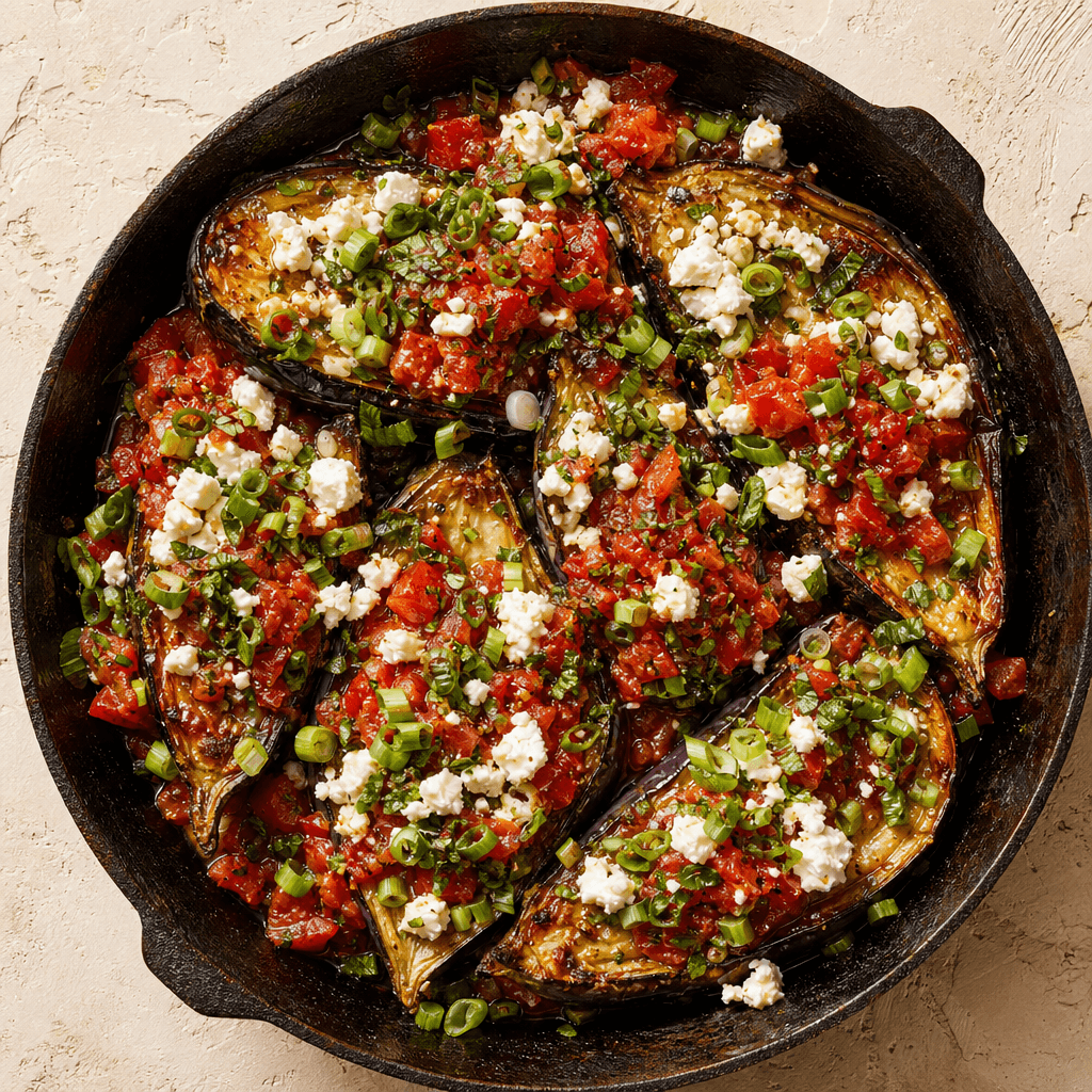 Roasted Aubergine with Crumbled Feta & Fresh Herbs