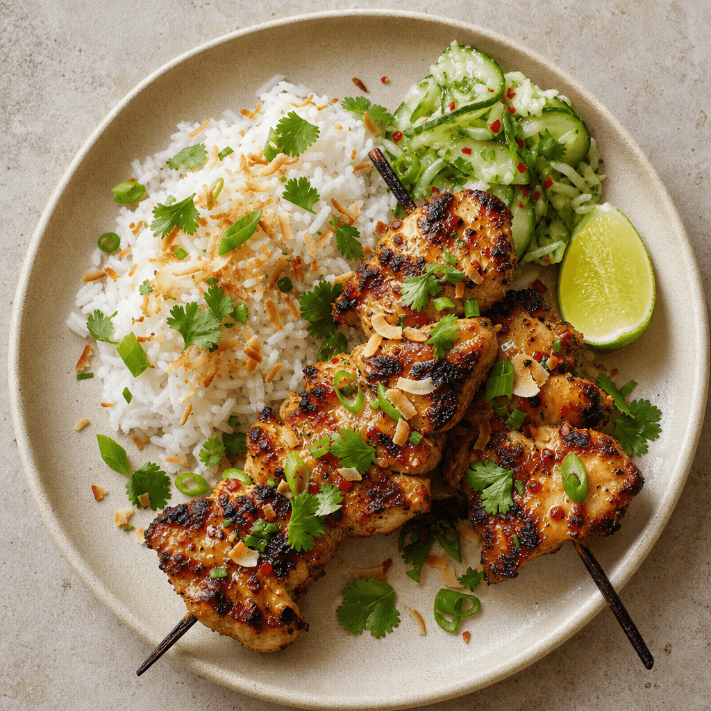 Coconut Lime Chicken Skewers with Lime Slaw