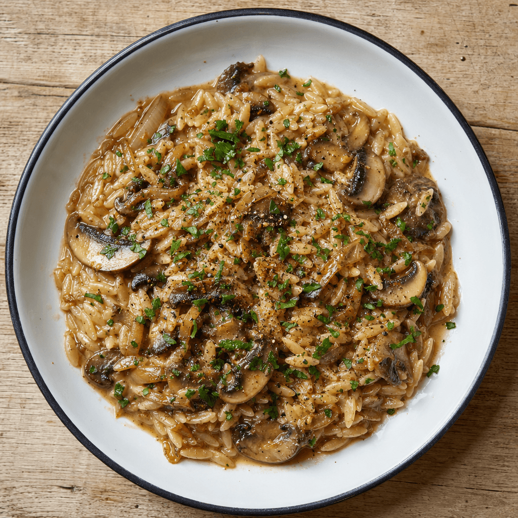 Garlicky Mushroom Stroganoff Orzo