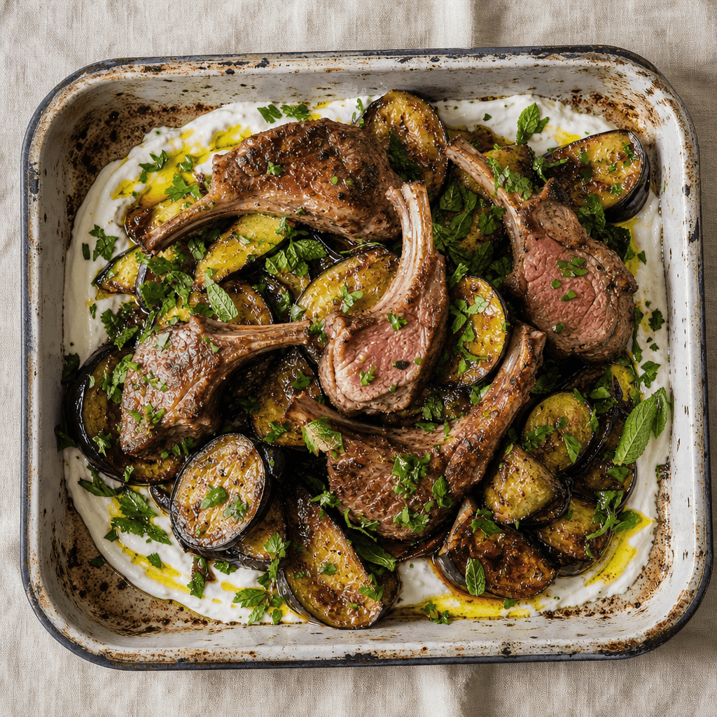 Lamb Cutlets with Roasted Mediterranean Vegetables