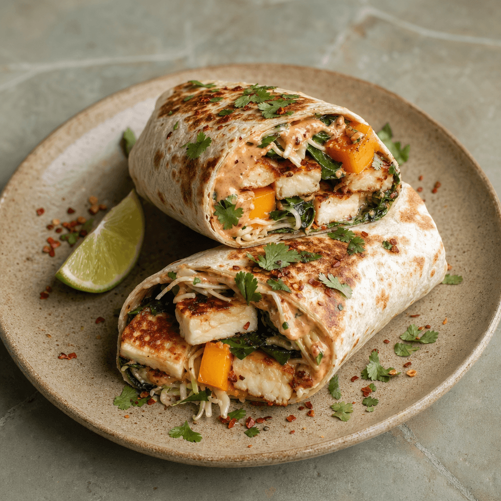 Crispy Halloumi Wraps with Mango Slaw and Chipotle Mayo