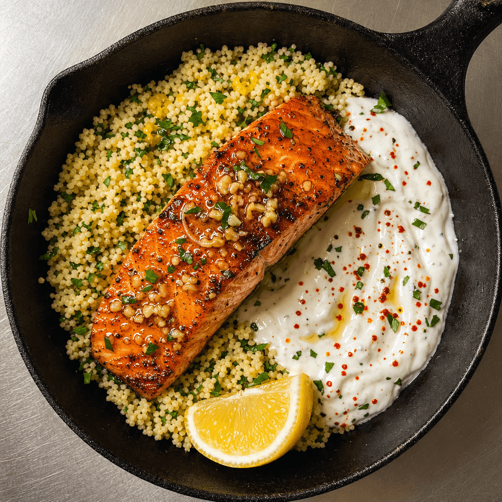 Lemon Garlic Salmon with Herby Couscous